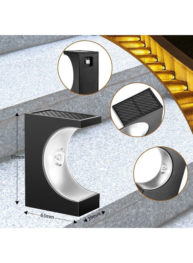 طقم 4 قطع مصابيح درجات شمسية على شكل هلال – مصابيح خطوات LED خارجية مقاومة للماء مع تحكم ذكي بالضوء للحديقة والدرج - Image 3